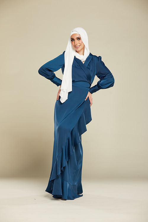 Layali Satin Wrap Maxi- Sapphire Blue