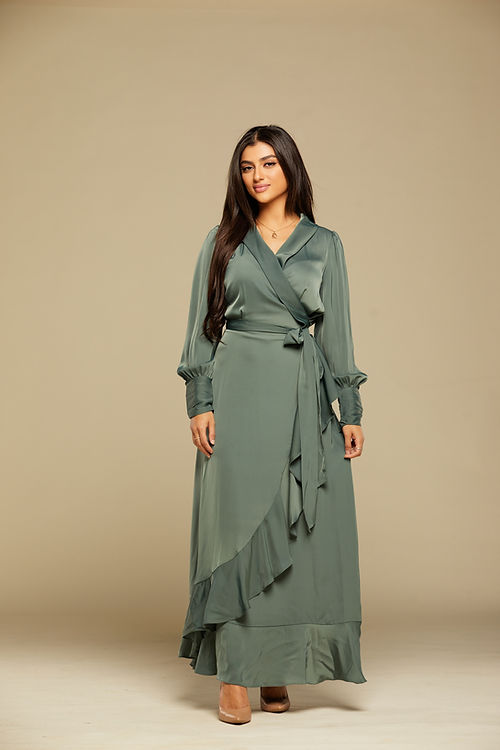 Layali Satin Wrap Maxi-Sage