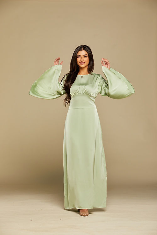 The Serene Satin Dress - Pale Pistachio