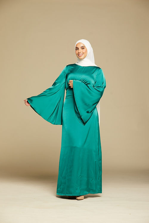 The Serene Satin Dress - Evergreen