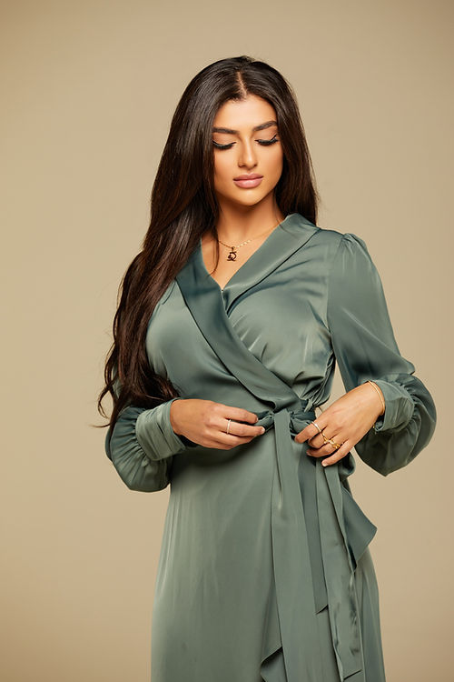 Layali Satin Wrap Maxi-Sage