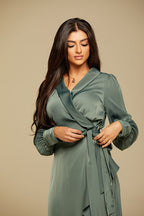 Layali Satin Wrap Maxi-Sage