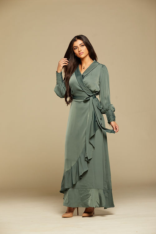 Layali Satin Wrap Maxi-Sage
